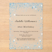 Blue glitter winter party frosted birthday acryleinladungen (Vorderseite)