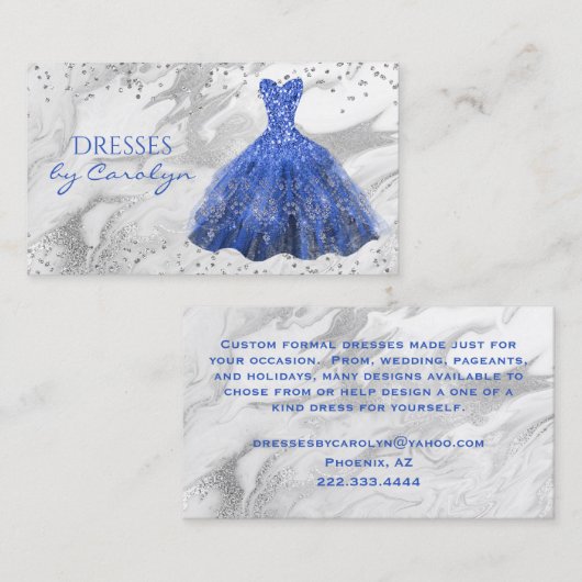 Blue Glittery Seamstress Business Card Visitenkarte (Vorne/Hinten)