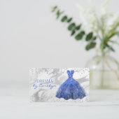 Blue Glittery Seamstress Business Card Visitenkarte (Stehend Vorderseite)