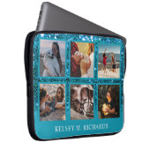 Blue Glitzer 6 FotoCollage mit Name Laptopschutzhülle (Vorne Rechts)