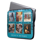 Blue Glitzer 6 FotoCollage mit Name Laptopschutzhülle (Vorderseite Links)