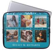 Blue Glitzer 6 FotoCollage mit Name Laptopschutzhülle (Vorderseite)