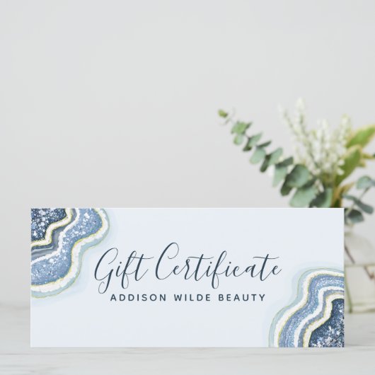 Blue Glitzer Agate Geode Geschenkgutschein (Stehend Vorderseite)