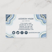 Blue Glitzer Agate Geode Luxe Chic Business Card Visitenkarte (Rückseite)