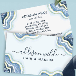 Blue Glitzer Agate Geode Luxe Chic Business Card Visitenkarte