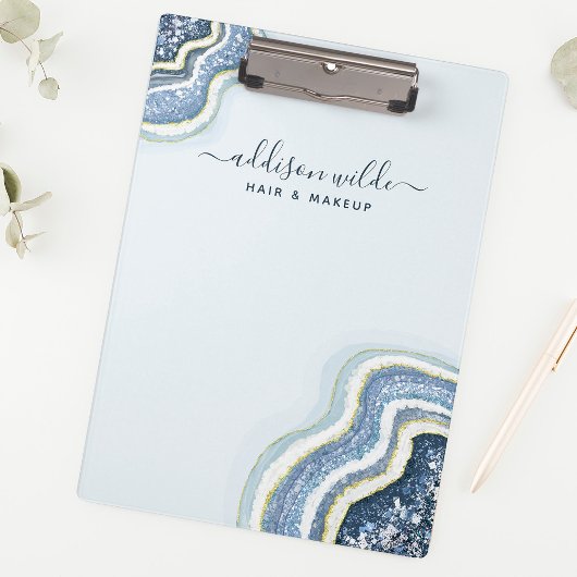 Blue Glitzer Agate Geode Luxe Chic Clipboard Klemmbrett