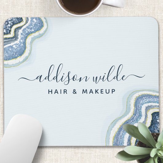 Blue Glitzer Agate Geode Luxe Chic Mousepad