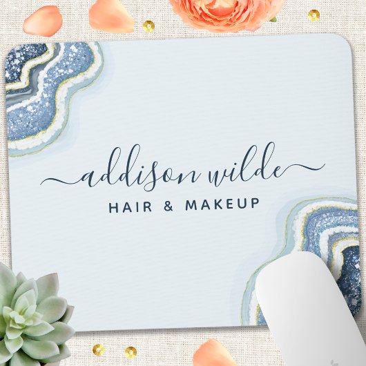 Blue Glitzer Agate Geode Luxe Chic Mousepad