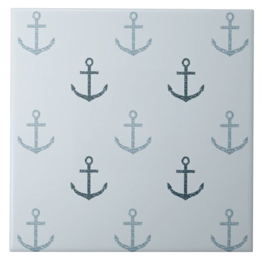 Blue Glitzer Anchors Fliese (Vorderseite)