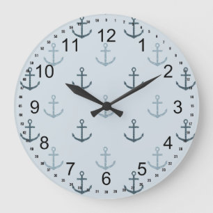 Blue Glitzer Anchors Große Wanduhr