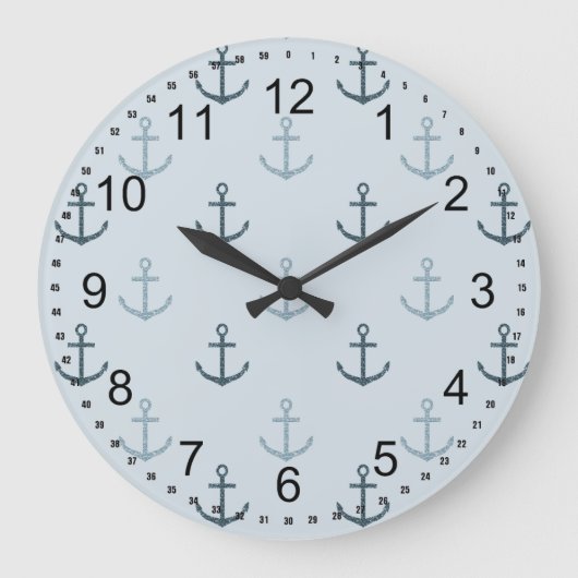 Blue Glitzer Anchors Große Wanduhr (Vorderseite)