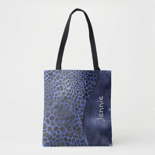 Blue Glitzer Animal Print Glam Wave Personalisiert Tasche (Vorderseite)