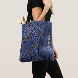 Blue Glitzer Animal Print Glam Wave Personalisiert Tasche