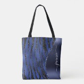 Blue Glitzer Animal Print Glam Wave Personalisiert Tasche (Rückseite)