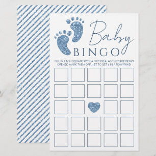 Blue Glitzer Baby Feet Babydusche Bingo Game Card