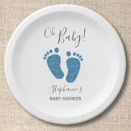 Blue Glitzer Baby Feet Babydusche Pappteller