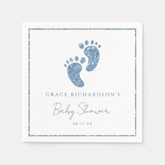 Blue Glitzer Baby Feet Babydusche Personalisiert Serviette (Vorderseite)