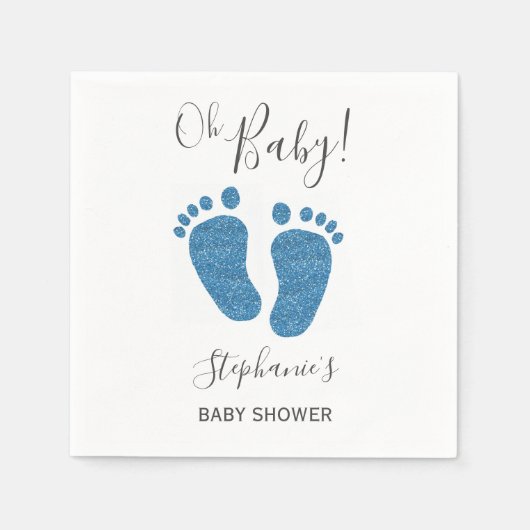Blue Glitzer Baby Feet Babydusche Serviette (Vorderseite)
