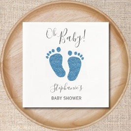 Blue Glitzer Baby Feet Babydusche Serviette