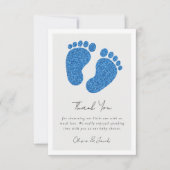 Blue Glitzer Baby Feet Babydusche Vielen Dank Dankeskarte (Vorderseite)