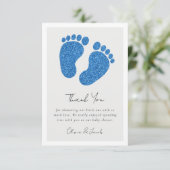 Blue Glitzer Baby Feet Babydusche Vielen Dank Dankeskarte (Stehend Vorderseite)