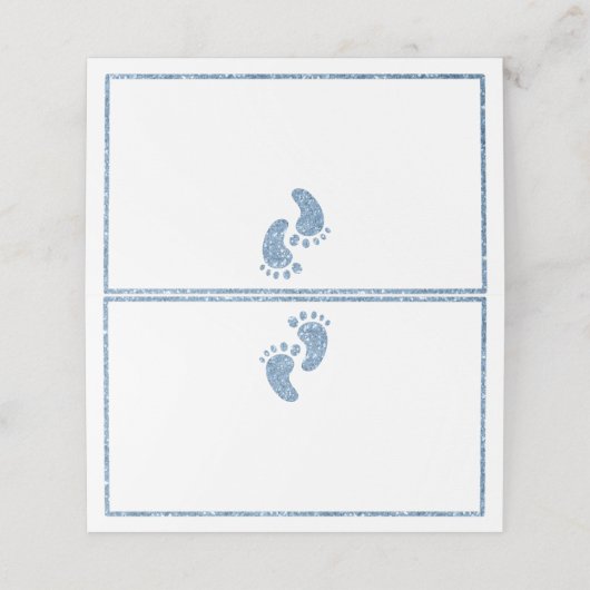 Blue Glitzer Baby Feet Babydusche Zelt Platzkarte (Außenseite Aufgefaltet)