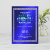 Blue Glitzer & Birthday Balloons Einladung (Stehend Vorderseite)