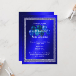 Blue Glitzer & Birthday Balloons Einladung