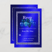 Blue Glitzer & Birthday Balloons RSVP Card (Vorne/Hinten)