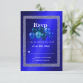 Blue Glitzer & Birthday Balloons RSVP Card Karte (Stehend Vorderseite)