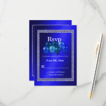 Blue Glitzer & Birthday Balloons RSVP Card