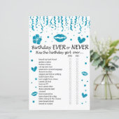 Blue Glitzer Birthday Ever oder Niemals Game (Stehend Vorderseite)