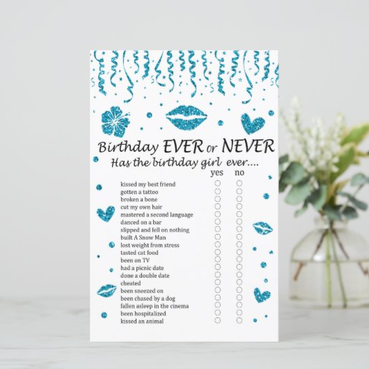 Blue Glitzer Birthday Ever oder Niemals Game (Stehend Vorderseite)