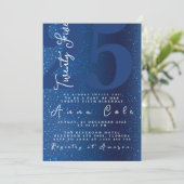 Blue Glitzer Birthday Sparkling Glam Party Einladung (Stehend Vorderseite)