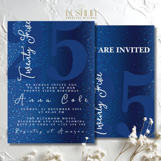 Blue Glitzer Birthday Sparkling Glam Party Einladung
