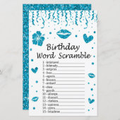 Blue Glitzer Birthday Word Scramble Game (Vorne/Hinten)