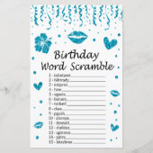 Blue Glitzer Birthday Word Scramble Game (Vorderseite)