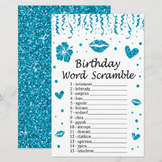 Blue Glitzer Birthday Word Scramble Game