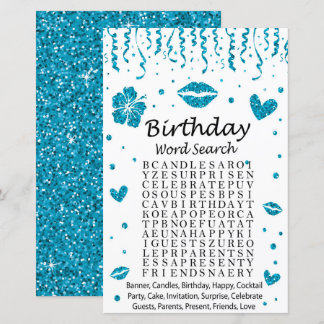Blue Glitzer Birthday Word Search Game