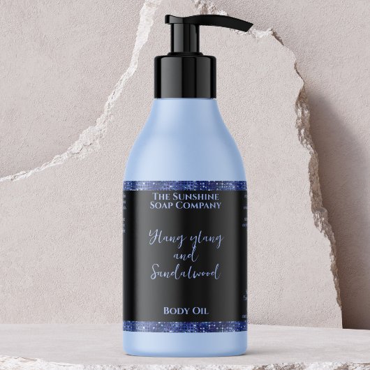 Blue Glitzer & Black Cosmetics Flaschenkennzeichnu Rechteckiger Aufkleber