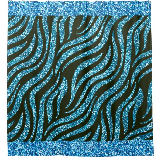 Blue Glitzer Black Zebra Skin Pattern Trendy Duschvorhang (Vorderseite)