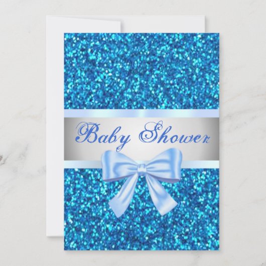 Blue Glitzer Blue Bow Baby Dusche Einladung (Vorderseite)