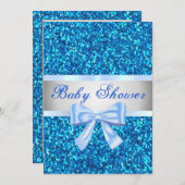 Blue Glitzer Blue Bow Baby Dusche Einladung (Vorne/Hinten)