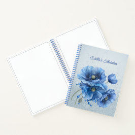 Blue Glitzer Blue Poppies Sketchbook Notizblock