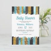 Blue Glitzer Boy Baby Dusche Einladung (Stehend Vorderseite)