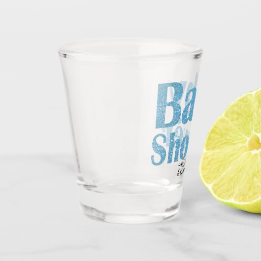 Blue Glitzer Boy Baby Shower Shows Schnapsglas (Links)