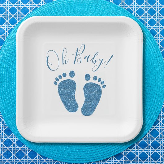 Blue Glitzer Boy's Baby Shower Pappteller