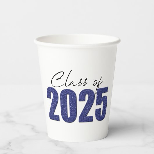Blue Glitzer Class 2025 Pappbecher (Rückseite)