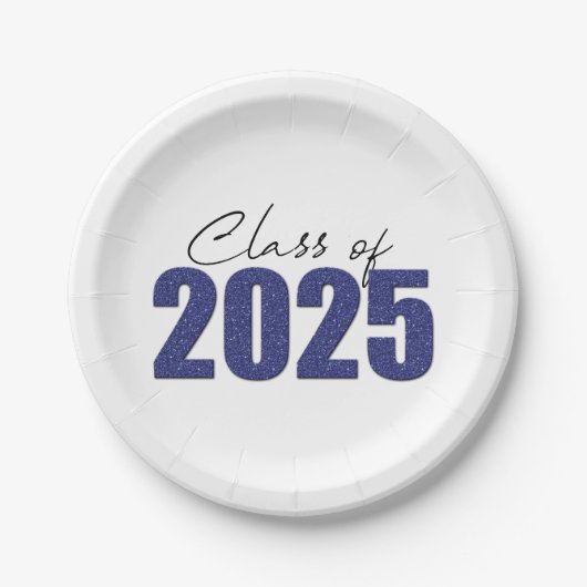 Blue Glitzer Class 2025 Pappteller (Vorderseite)