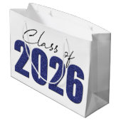 Blue Glitzer Class 2026 Große Geschenktüte (Rückseite Schrägansicht)